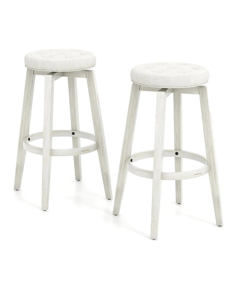Gouun 360-Degree Swivel Upholstered Rubberwood Frame Bar Stool Set of 2 with Footrest- inches
