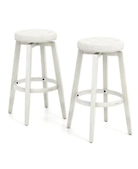 Gouun 360-Degree Swivel Upholstered Rubberwood Frame Bar Stool Set of 2 with Footrest- inches