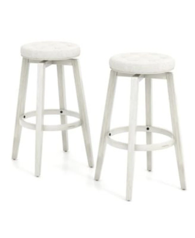 Gouun 360-Degree Swivel Upholstered Rubberwood Frame Bar Stool Set of 2 with Footrest- inches