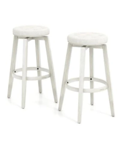 Gouun 360-Degree Swivel Upholstered Rubberwood Frame Bar Stool Set of 2 with Footrest- inches