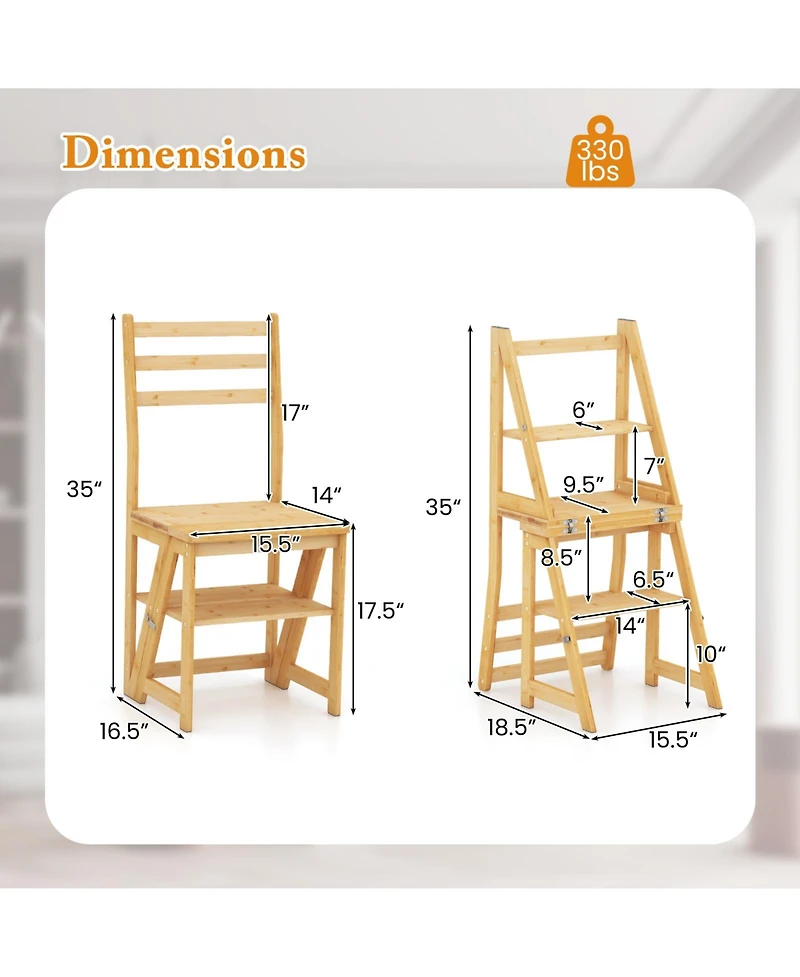 Gouun Multifunctional 3-in-1 Ladder Chair Display Plant Stand for Library Kitchen Office