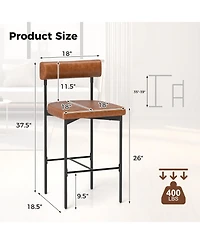 Gouun 20 Inch Upholstered Bar Stools Set of 2 Counter Height Bar Chairs with Backrest