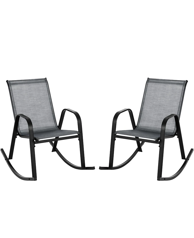 Gouun Set of 2 Metal Patio Rocking Chair with Breathable Seat Fabric