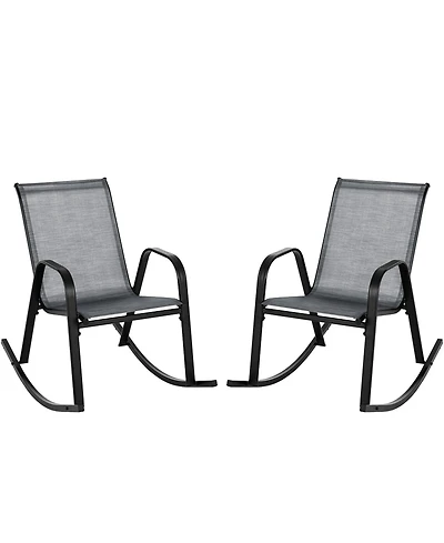 Gouun Set of 2 Metal Patio Rocking Chair with Breathable Seat Fabric