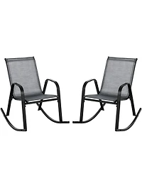 Gouun Set of 2 Metal Patio Rocking Chair with Breathable Seat Fabric