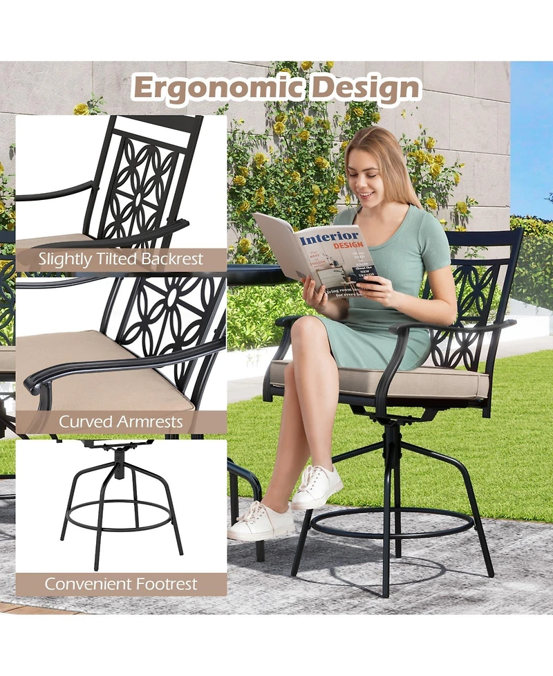 Gouun Outdoor Swivel Bar Stools Set of 2 with Seat Cushions