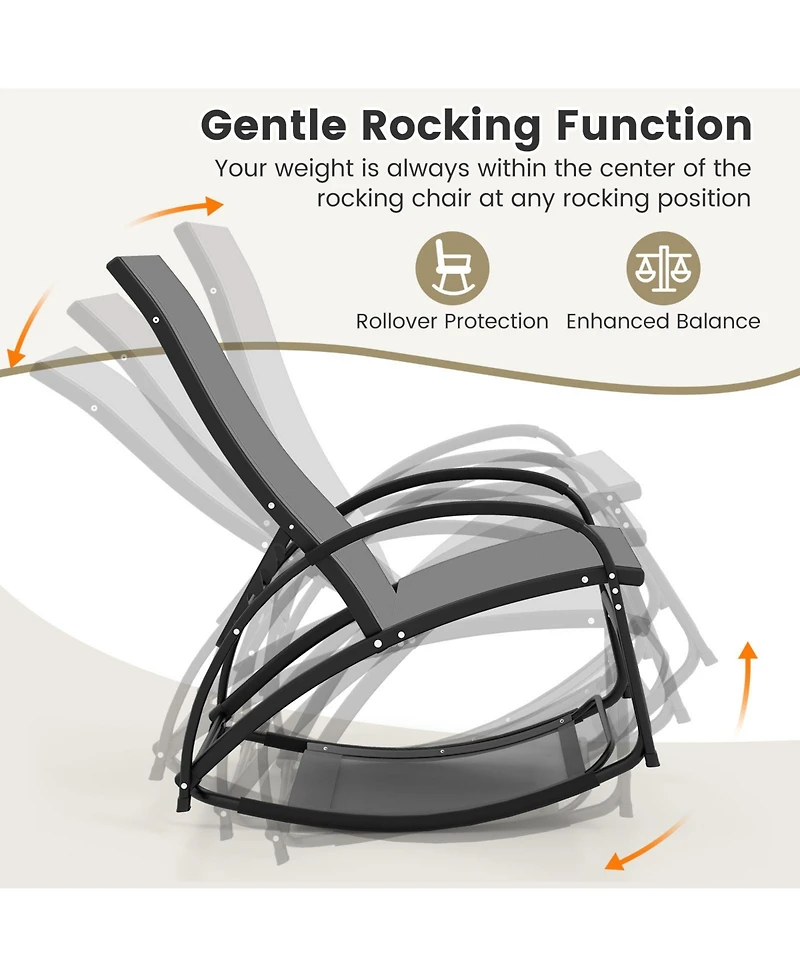 Gouun 2-in-1 Outdoor Rocking Chair with 4-Position Adjustable Backrest for Patio Porch Poolside