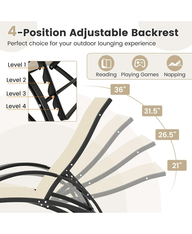 Gouun 2-in-1 Outdoor Rocking Chair with 4-Position Adjustable Backrest for Patio Porch Poolside
