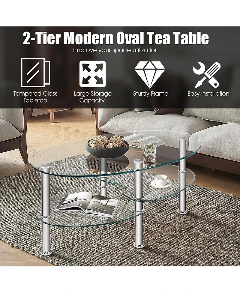 Gouun Tempered Glass Oval Side Table
