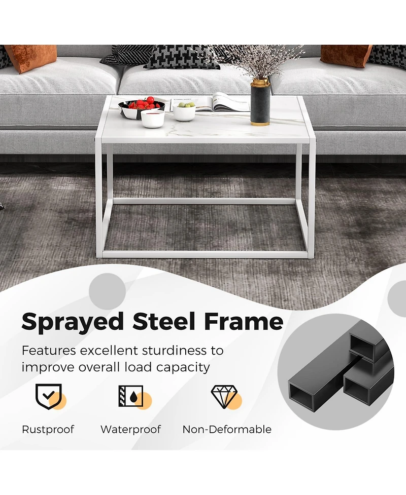 Gouun Modern Glass Square Table with Metal Frame for Living Room