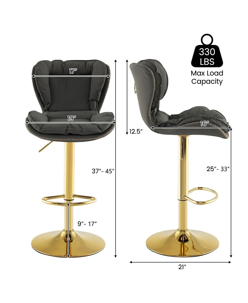 Gouun Set of 2 Swivel Bar Stools Pu Leather Bar Chairs with Footrest and Curved Backrest