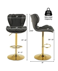 Gouun Set of 2 Swivel Bar Stools Pu Leather Bar Chairs with Footrest and Curved Backrest