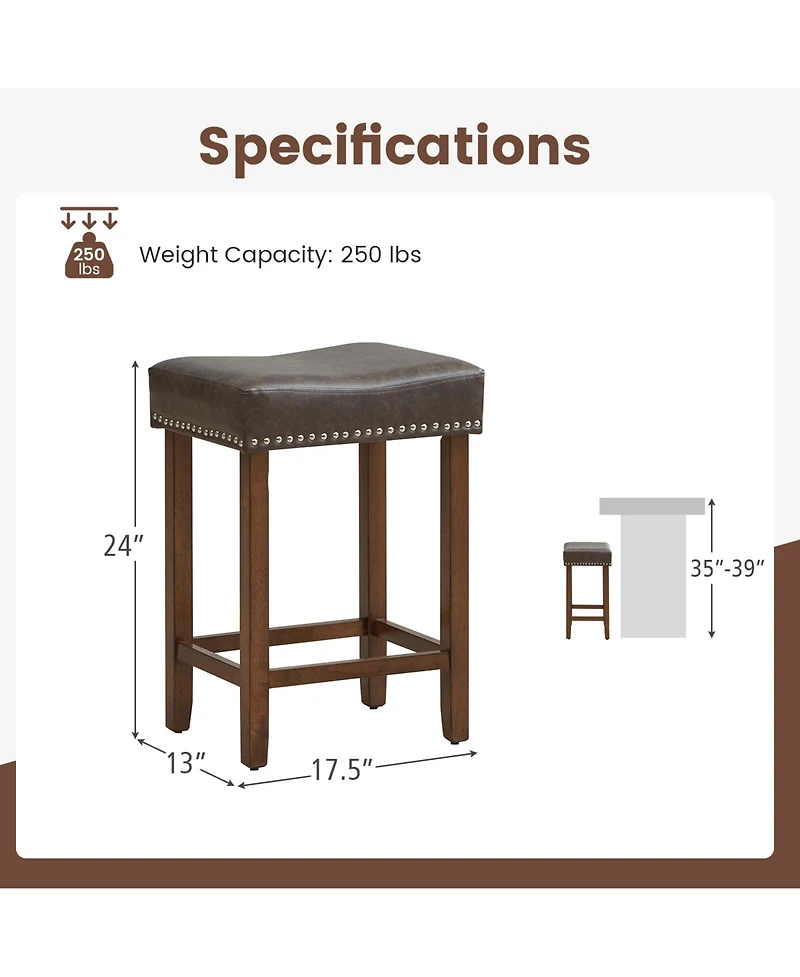 Gouun 24 Inch Upholstered Pu Leather Bar Stools Set of 2