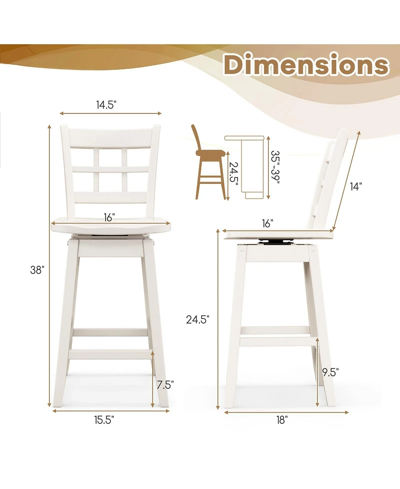 Gouun Counter Height Barstools Set of 2 with 6-Grid Hollow Back and Seat