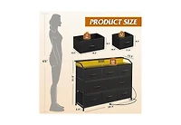 Wlive Fabric Dresser with 8 Drawers Led Light Power Station
