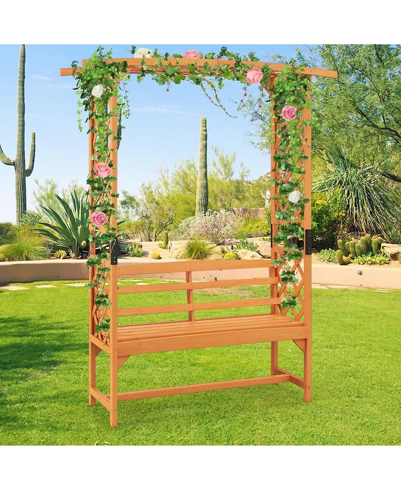 Gouun 6.5 Ft Tall Patio Garden Arbor with Pergola and 2-Seat Bench for Garden Backyard Decoration