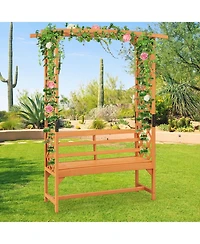 Gouun 6.5 Ft Tall Patio Garden Arbor with Pergola and 2-Seat Bench for Garden Backyard Decoration
