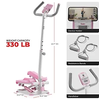 Sunny Health & Fitness Pink Smart Stair Exercise Stepper w Handlebar & Resistance Band, Free SunnyFit App Via Bluetooth