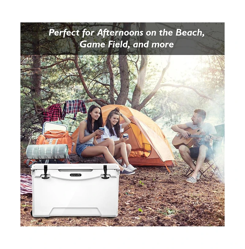 SereneLife 75-Quart Portable Cooler Box, Holds Up to 63 Cans (White)