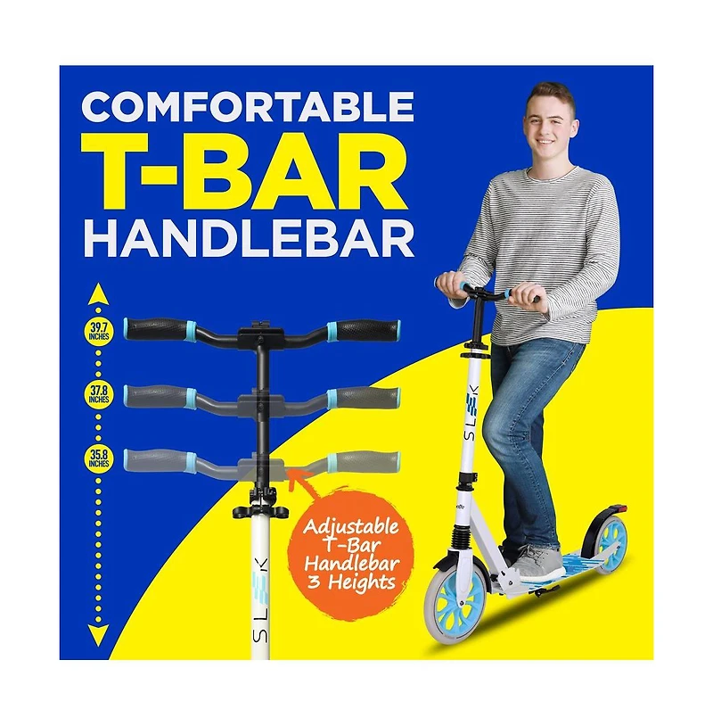 SereneLife Kick Scooter Adult Teenagers Kids- 2 Wheel Kick Scooter with Adjustable T-Bar Handlebar - Alloy Anti-Slip Deck