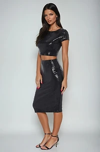 Bebe Women's Two Piece Disco Dot Top With Midi Skirt