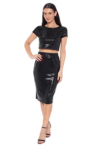 Bebe Women's Two Piece Disco Dot Top With Midi Skirt