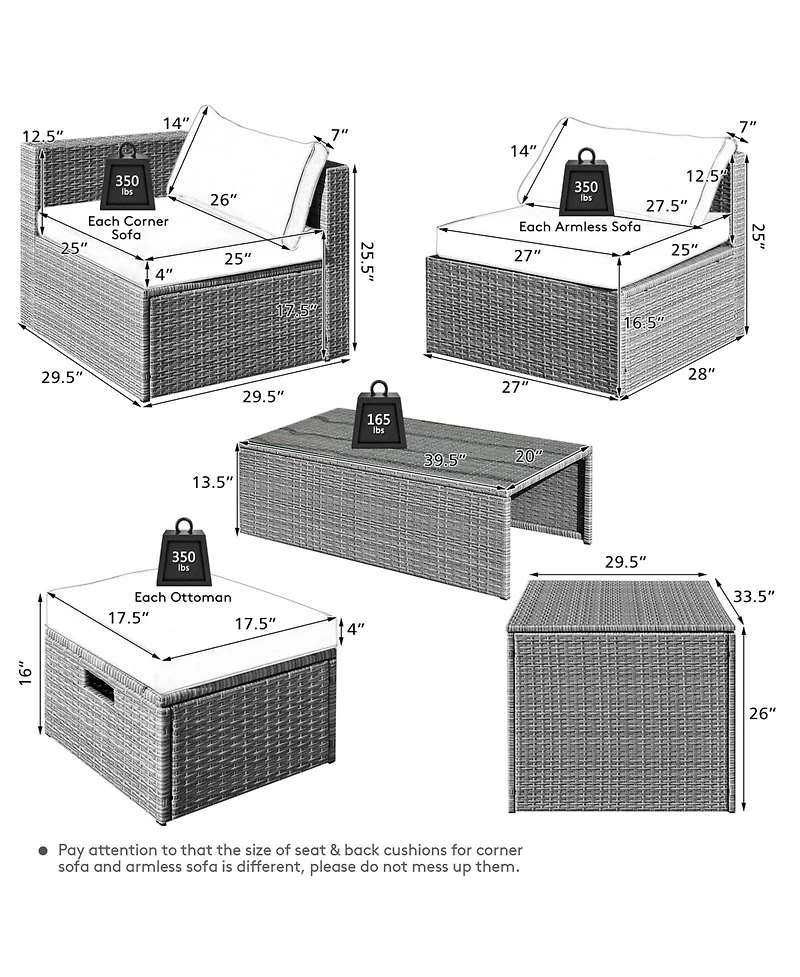 Gouun 8 Pieces Patio Rattan Furniture Set with Storage Waterproof Cover and Cushion