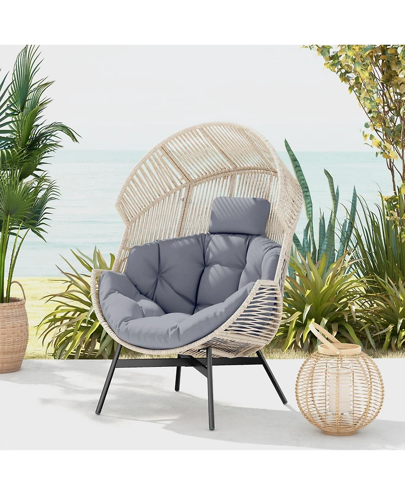 Gouun Wicker Oversized Egg Style Chair with Cushions and Headrest