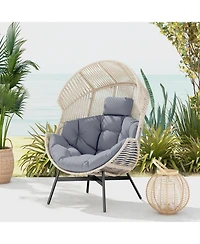 Gouun Wicker Oversized Egg Style Chair with Cushions and Headrest