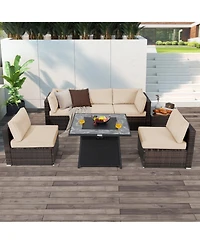 Gouun 7 Pieces Patio Furniture Set with 35 Inches 50000 Btu Propane Gas Fire Pit Table and Waterproof Cover for Firpit