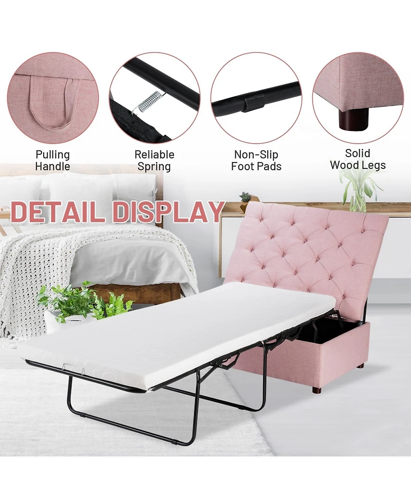 Gouun Folding Ottoman Sleeper Bed with Mattress for Guest Bed and Office Nap
