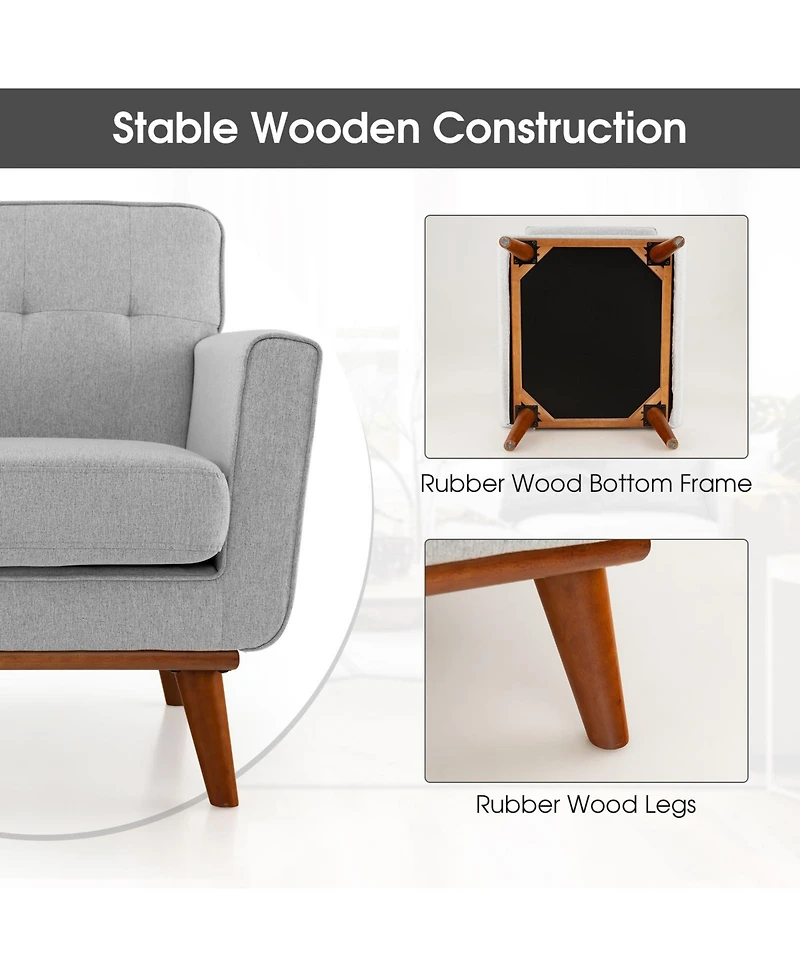Gouun Modern Accent Chair Upholstered Linen Fabric Armchair with Removable Padded Seat Cushion