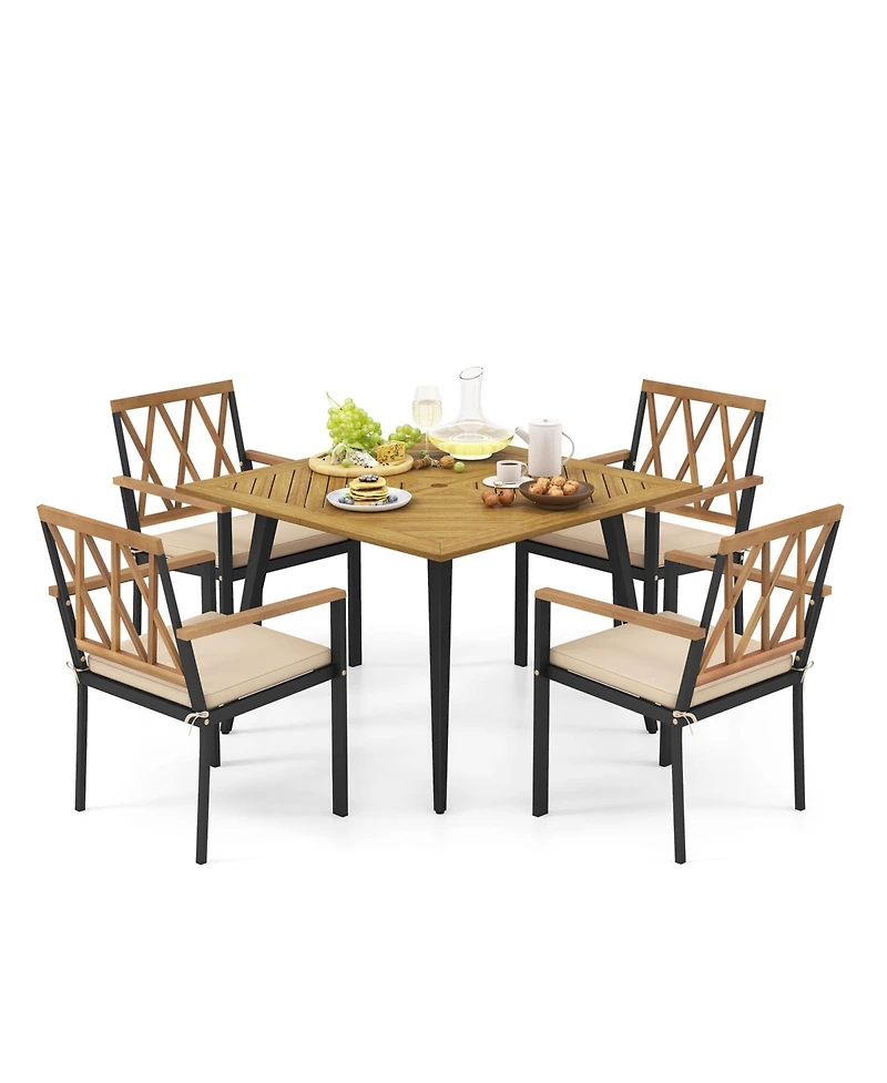 Outdoor Dining Table and Chairs with Cushions and 1.9 inches Umbrella Hole