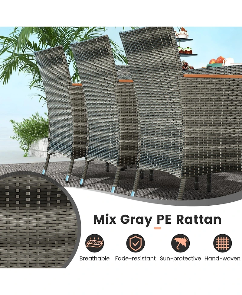 11 Pieces Patio Dining Set with 15 Feet Double-Sided Patio Umbrella Base Included-Wine
