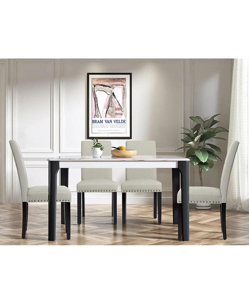 Gouun Set of 2 Fabric Upholstered Dining Chairs with Nailhead Sage