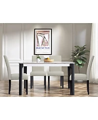 Gouun Set of 2 Fabric Upholstered Dining Chairs with Nailhead Sage