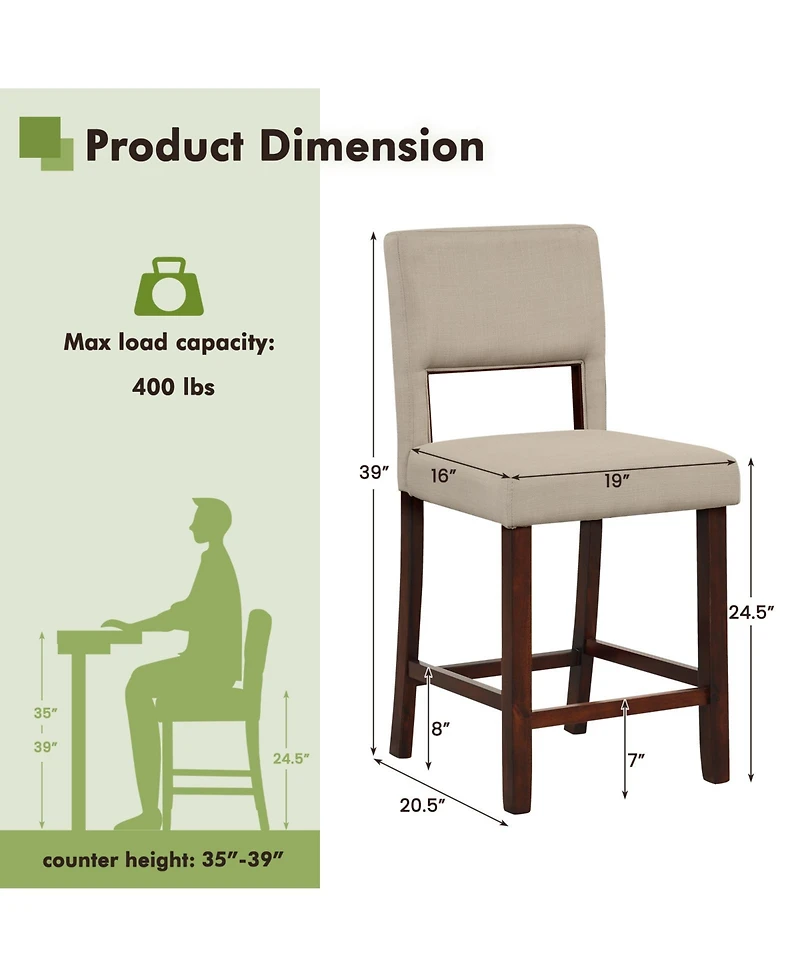 Gouun 2 Piece Bar Chair Set with Hollowed Back and Rubber Wood Legs