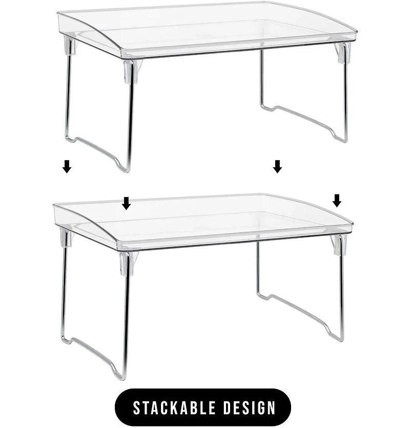 Sorbus 2 Tier Foldable Storage Shelf Organizer Stand Racks for Undersink, Kitchen Cabinets, Pantry, Countertops, Clear Plastic/Metal