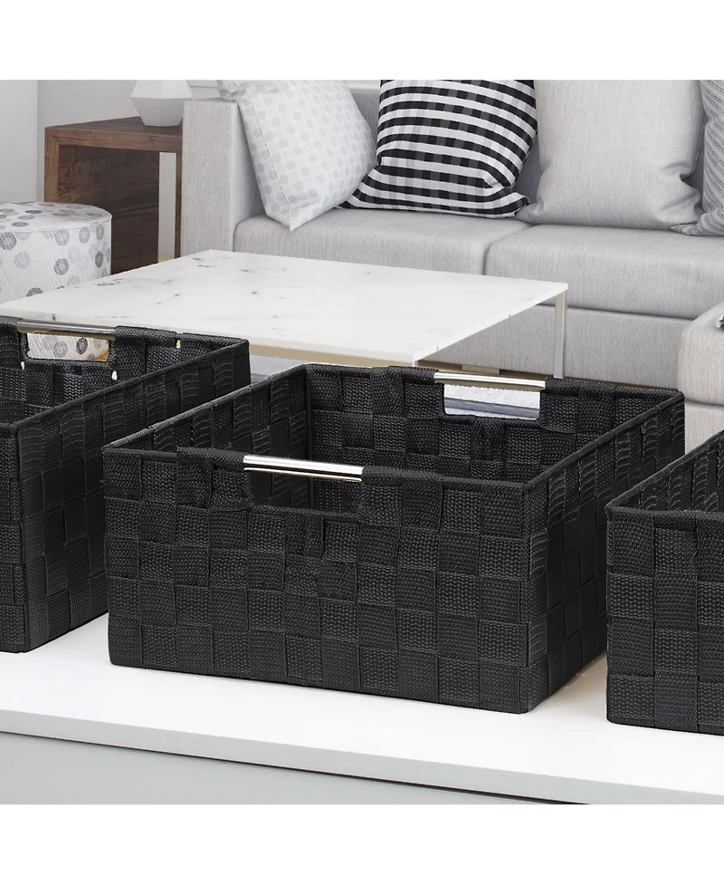 Sorbus 3 Piece Stackable Woven Basket Organizer Set with Built-In Carry Handles - Stylish Storage for any room the household (Beige)