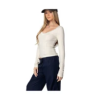 Edikted Womens Mel Lace Trim V Neck Top