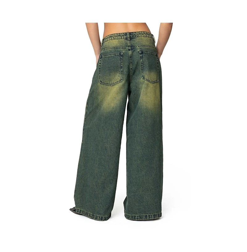 Edikted Womens Shawn Washed Low Rise Jeans