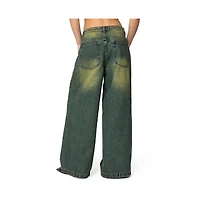 Edikted Womens Shawn Washed Low Rise Jeans