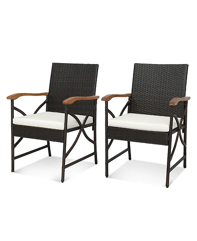 Gymax Set of 2 Pe Wicker Dining Chairs w/ Soft Zippered Cushions Armchairs Patio