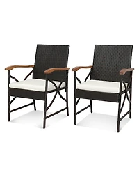 Gymax Set of 2 Pe Wicker Dining Chairs w/ Soft Zippered Cushions Armchairs Patio