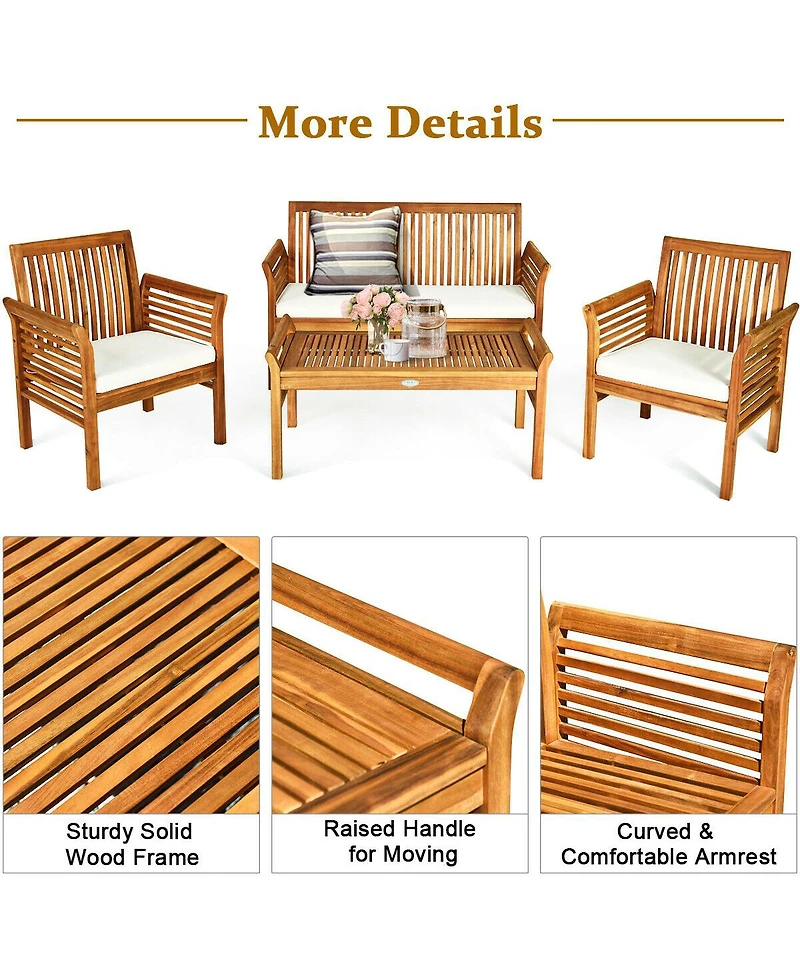 Gouun 4 Pieces Outdoor Acacia Wood Sofa Furniture Set