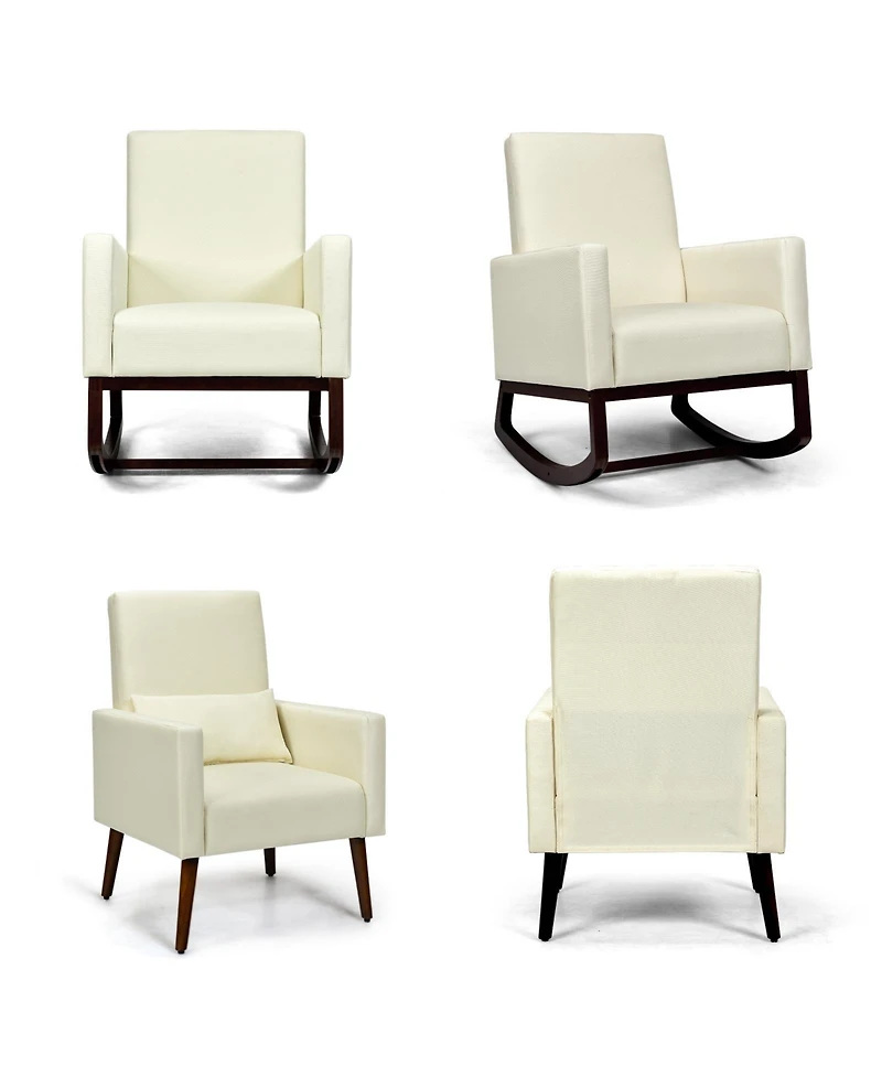 Gouun 2-in-1 Fabric Upholstered Rocking Chair with Pillow
