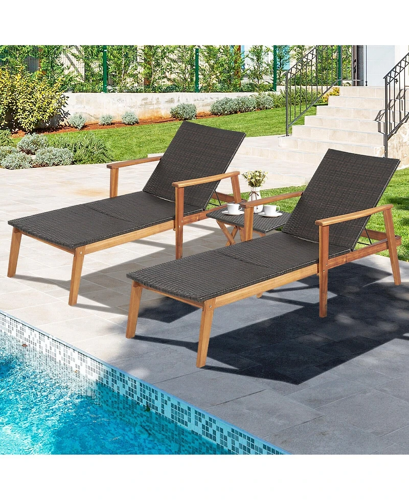 Gouun 2 Pieces Patio Chaise Lounge and Table Set with 4-Level Adjustable Backrest