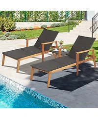 Gouun 2 Pieces Patio Chaise Lounge and Table Set with 4-Level Adjustable Backrest