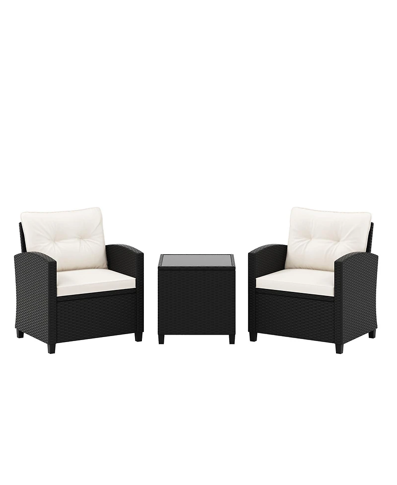 Gouun 3 Pieces Patio Furniture Set with Tempered Glass Table