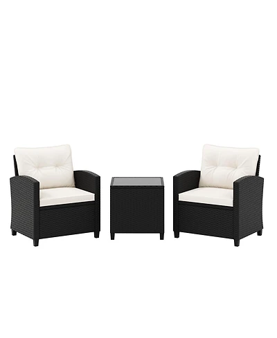 Gouun 3 Pieces Patio Furniture Set with Tempered Glass Table